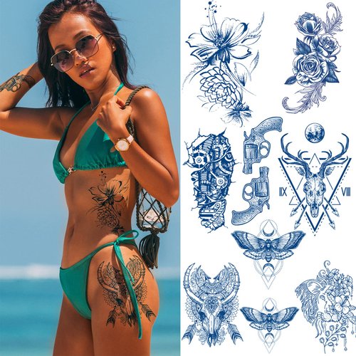 Aresvns Semi Permanent Tattoos, 8 Sheet Waterproof and Long-Lasting 2 Weeks, Plant-Based Ink Realistic Fake Tattoos Stickers for Women Men and Kids (Animals) Christmas Gift
