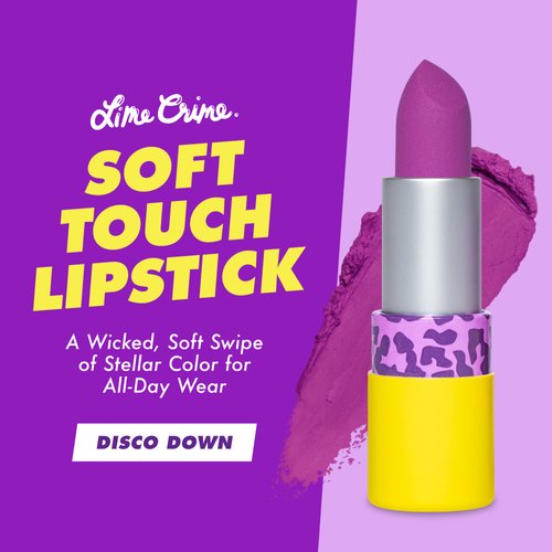 Lime Crime Soft Touch Comfort Matte Lipstick, Disco Down (Bright Magenta) - Flirty Retro Shades - Full-Coverage Long Lasting, Lip Lining & Soft Formula for All-Day Wear - Talc-Free & Paraben-Free