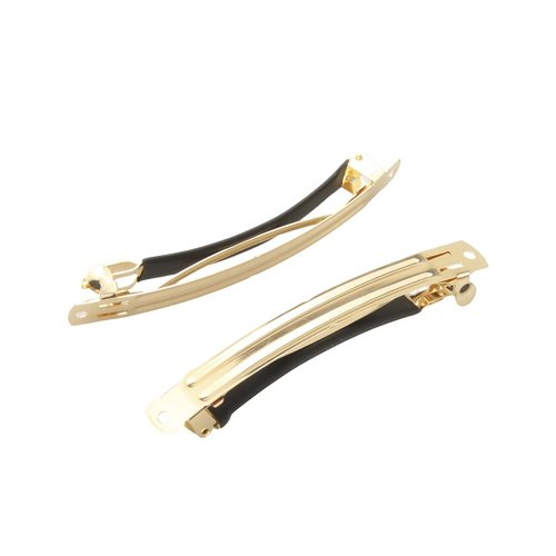 MAHAVIMOKSA Gold French Barrette Hair Clips with Black Leather Protect for DIY Craft Project (100mm/4"-10pcs)