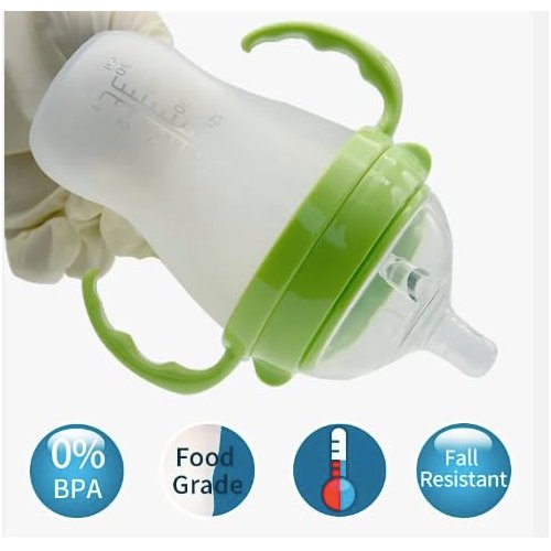 Baby Bottles (2 Pack) 8oz Nurture Nest Anti Colic Bottles with Easy to Hold Handles and Soothing Green Trim