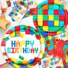 Building Block Party Supplies,142pcs Block Party Decorations Tableware Set Blocks Bricks Plates and Napkins Tablecloth Cups for Building Block Birthday Party Supplies