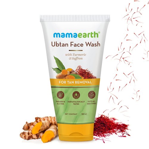 Mamaearth Ubtan Natural Face Wash for Tan Removal | Gentle Hydrating Facial Dirt & Excess Oil Cleanser | with Turmeric & Saffron Extract | 5.07 Fl Oz (150ml)