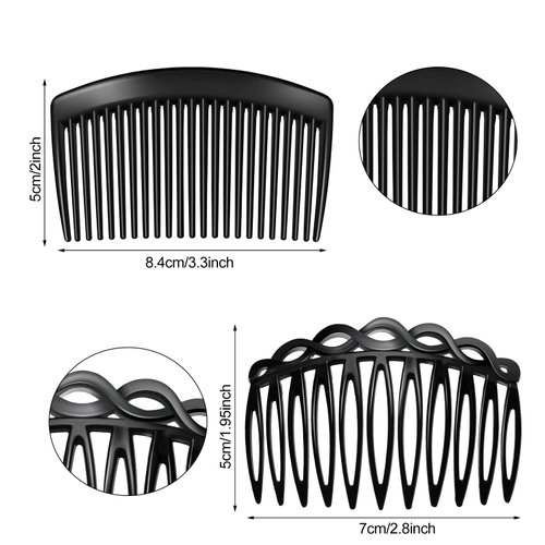 WILLBOND 24 Pieces French Side Hair Comb Clip Set Plastic Twist Comb Hair Clip Combs Accessories with 11/23 Teeth French Hair Side Combs for Girls Women (Black, Transparent, Brown)