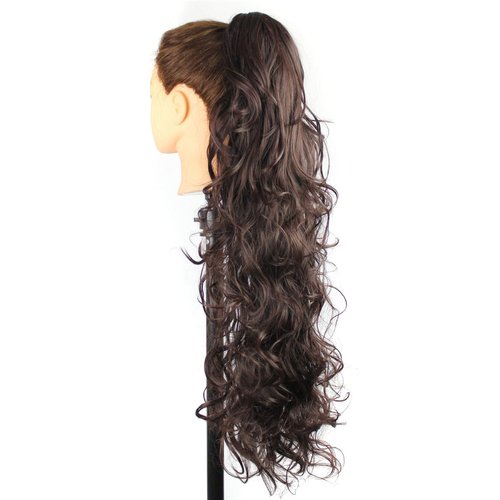Yoanshop 24 Inch Long Messy Wavy Claw Clip Ponytail Extensions Synthetic Clip in Drawstring Curly Pony Tail Hair Extension Wig Hairpiece for Women (1B-33#)