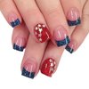 24 Pcs 4th of July Press on Nails Short Square Independence Day Fake Nails Blue French Tip False Nails Glue on Nails Red Acrylic Nails with Star Glitter Design for Patriotic Women Nail Decoration