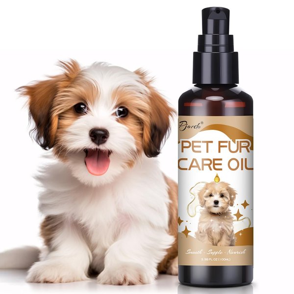 Pjordo Pet Fur Care Oil, 3.38 FL OZ Natural Oils with Collagen for Detangles, Reduces Shedding, Shiny & Silky Coat, Leave-in Conditioner for Dogs & Cats