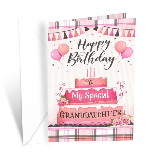 Prime Greetings Granddaughter Birthday Card, Made in America, Eco-Friendly, Thick Card Stock with Premium Envelope 5in x 7.75in, Packaged in Protective Mailer