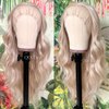 QD-Tizer Blonde Color Synthetic Lace Front Wigs Long Wavy Hair Wigs for Women Loose Curly Mixed ash Blonde Glueless Wigs Pre Plucked Heat Resistant Body Wave Synthetic Hair