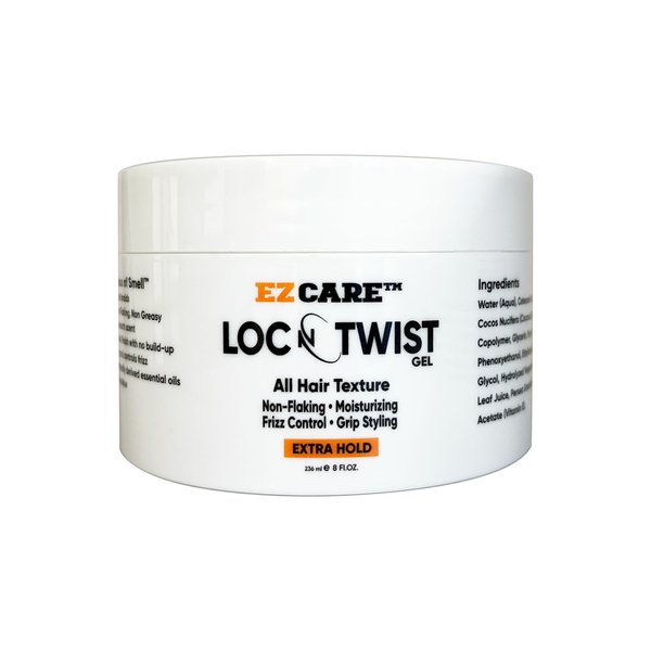EZCARE LOC N TWIST Gel All Hair Texture (Extra Hold), Non-flaking/Moisturizing/Frizz Control/Grip Styling, (8 oz.)