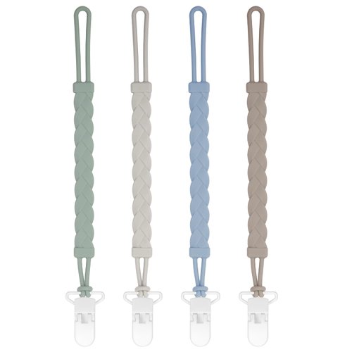 Stylish Silicone Pacifier Clips, 4-Pack Pacifier Holder with Flexible Woven Rope Design, 100% Food Grade Silicone, Safe Essentials for Newborns Baby Boys and Girls