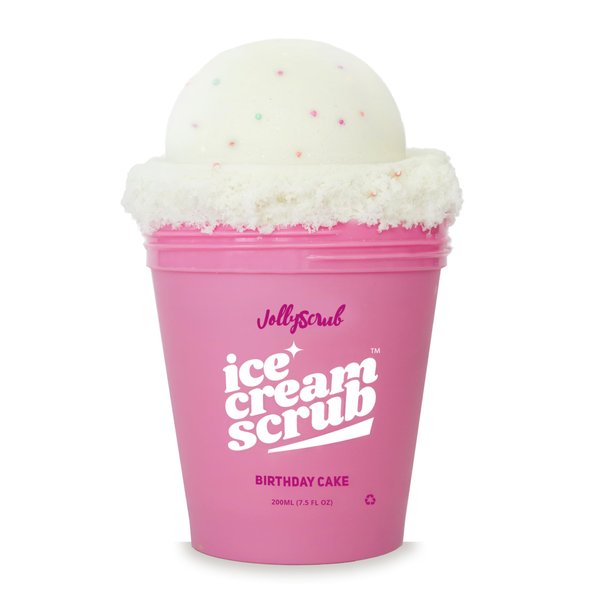 Ice Cream Scrub - Clean Moisturizing Sugar Scrub w/Whipped Shea Butter & Nourishing Oils – Birthday Cake Scent – Fights Dry Skin & Creates Long Lasting Hydration - 200ml by JollyScrub