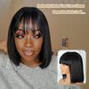 SAYIDON Bob Wigs With Bangs Human Hair Light Yaki Straight Bang Bob Wigs Glueless 2X1 HD Lace Scalp Short Bob Bang Wig Wear and Go Blunt Cut Bob Wigs For Women Natural Color 180 Density 10 inch