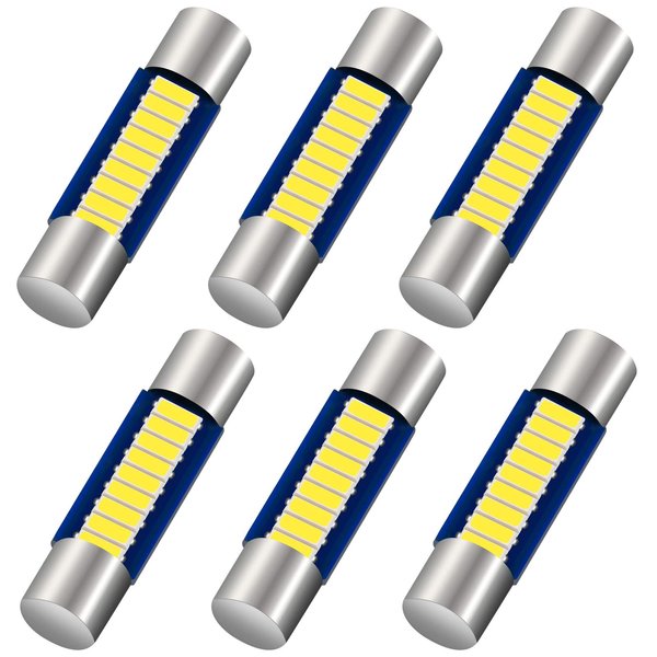 Anourney 6PCS 28mm 29mm 6614F Festoon LED Car Bulb, Extremely Bright 9-SMD 4014 chips 6641 6612F LED Bulb, Fit for Vanity Mirror Lights and Sun Visor Lights, 6000k White
