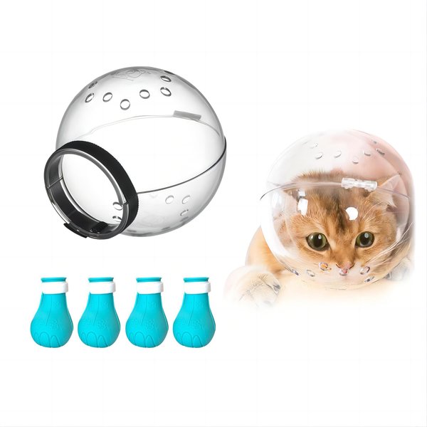 Augegel Cat Muzzle for Grooming,Bubble Muzzle and Boots for Nail Trimming,Cat Grooming Mask with Anti Bite,Cat Astronaut Helmet,Cat Breathable Muzzle and Silicone Paw Covers