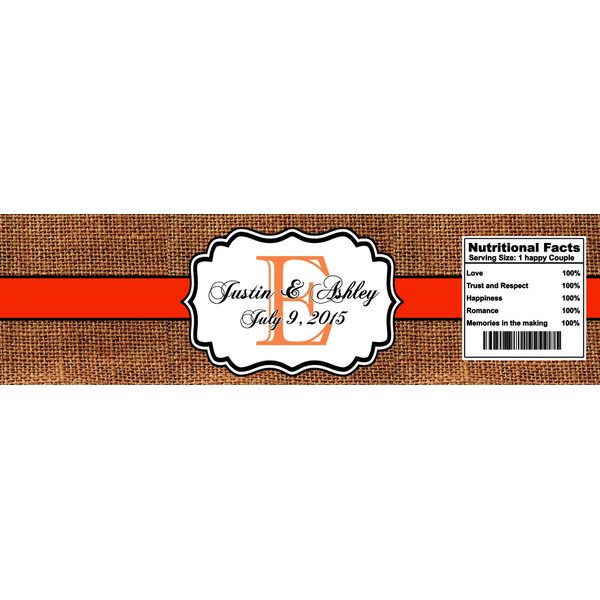 100 Burlap Tangerine Wedding Anniversary Engagement Party Water Bottle Labels 8"x2"