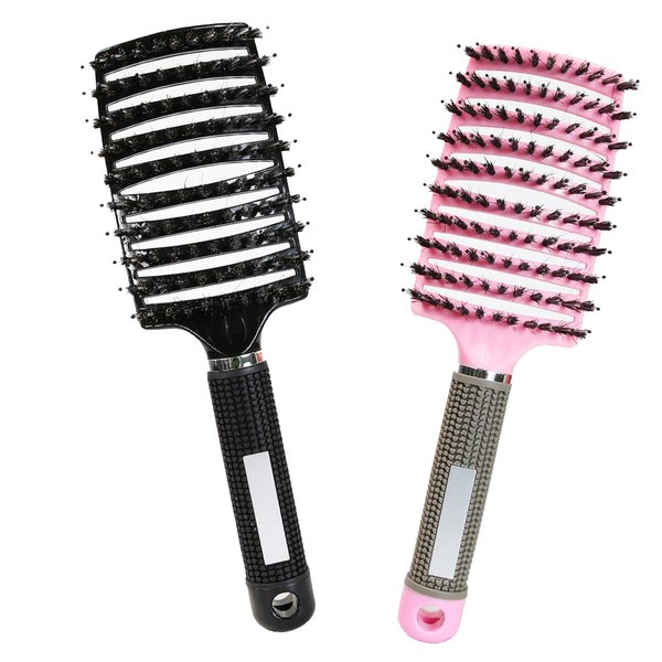 Detangling Brush&Boar Bristles Hair Brush Make Hair Shiny & Healthier,Curved and Vented Detangler Brush for Women Men Kids,Dry and Wet brush