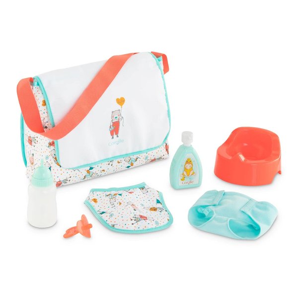 Corolle Baby Doll Changing Bag and Accessories Set - 7-Piece Set includes 2-in-1 Storage Bag/Changing Pad, for kids ages 2 years and up
