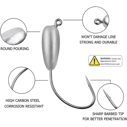 Fishing Jig Head Hooks - 12/24pcs Fishing Tube Jig Heads Hooks Unpainted Water Drop Tube Baits Jig Hooks Worm Bait for Bass, Freshwater Saltwater Fishing Jigs Size 1/8 oz,1/4 oz,3/8oz