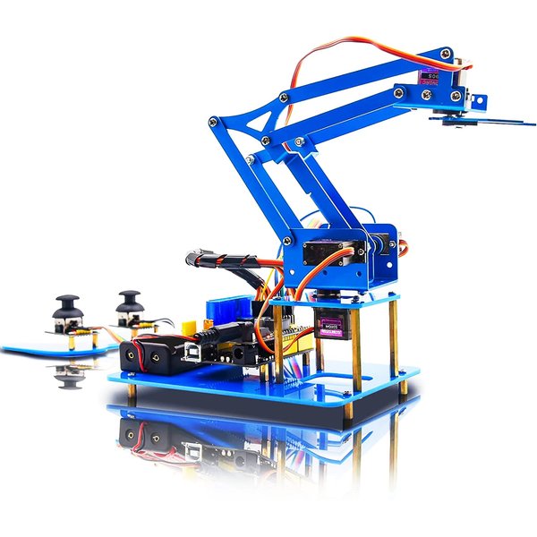 KEYESTUDIO Robot Arm Starter Kit for Arduino,4DOF Electronic Coding Robotics Arm DIY Set for Kids Adults to Learn Robotics,Support PS2 Joypad Control,Remote Control by Android/iOS APP