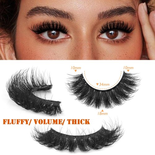 False Lashes Wispy Volume Mink Lashes Fluffy 200D Russian Strip Lashes D Curl Dramatic Fake Lash Extensions 7 Pairs Handmade Round Eye Eyelashes by Boahankuke