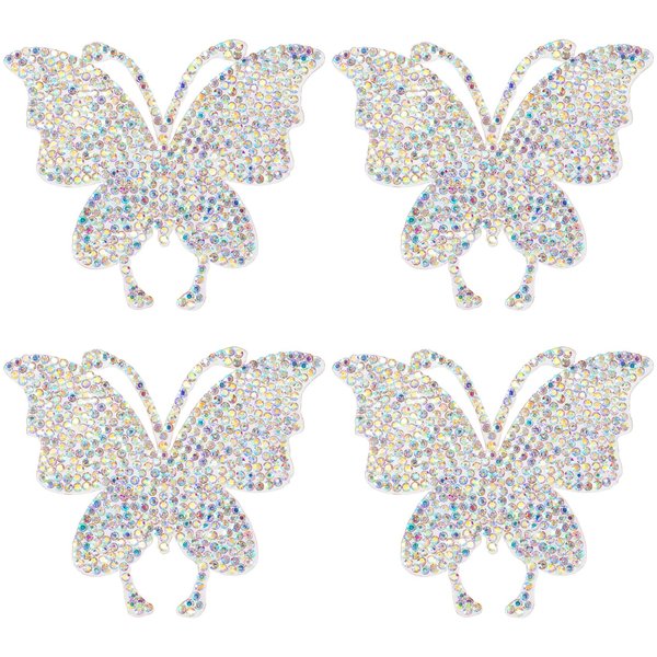 CustomyLife 4pcs Rhinestone Butterfly Patches, Sew on/Iron on Beaded Butterflies Appliques, Sparkly Clothing Repair Patch for Dress Skirt Jean Jacket Pant Sweater Hat Shoes Bag DIY Craft