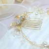 PTORIZNY Crystal Wedding Hair Comb Rhinestone Pearl Bride Hair Combs Gold Side Hair Combs Leaf Pearl Headpiece Bridal Hair Accessories for Women