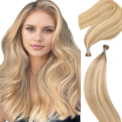 Itip Human Hair Extensions I Tip Hair Extensions Human Hair 50g 18inch(#1622)Dark Blonde mix Bleach Blonde Itip Hair Extensions I Tips Hair Extensions Real Human Hair Cold Fusion Itip Hair Extensions