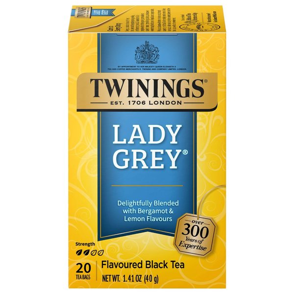 Twinings Lady Grey Black Tea Individually Wrapped Bags, 20 Count (Pack of 6), Orange & Lemon Peel with a Hint of Bergamot, Caffeinated, Enjoy Hot or Iced | Packaging May Vary