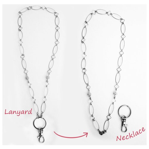 Fashion Lanyard for Women by Silk Rose, Silver ID Badge Holder Necklace
