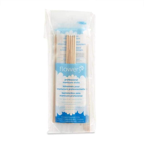 Flowery Birchwood Manicure Sticks, Multi Functional Nail Grooming Wooden Cuticle Pusher, Remover Nail Sticks for Manicure, 6 inches, 5pcs per pack