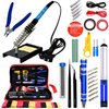 60W Adjustable Temperature Soldering Iron Kit - Soldering Stand, Tips, Desoldering Pump, Wire Cutter, Tweezers, Solder Paste, Heatshrink Tubes from Plusivo