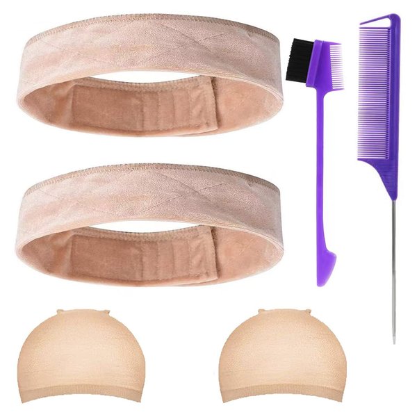 GOLRESOL Elastic Bands For Wigs, Wig Band for Wigs Edges Wrap to Lay Edges, Lace Melting Band for Keeping Wigs in Place, Wig Accessories, Wig Grip Headband to Keep Wig Grip No Slip (Nude, 2pcs)