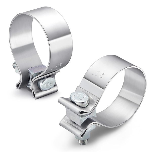 Stainless Steel Exhaust Clamps - Catalytic Converter Repair Parts, 2.5" Narrow Band Clamp, Great for Exhaust Tip, Exhaust Resonator, Exhaust Manifold, Exhaust Flex Pipe, Exhaust Muffler Repair Project