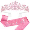 YARIEW Sweet 16 Birthday Decorations for Girls, Pink Sweet 16 Sash and Tiara, Birthday Crown and Sash, 16th Birthday Gifts for Girls, Sweet Sixteen Gifts for Girls