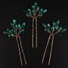 Chargances 3pcs Crystal Wedding Hair Pins Malachite Green Rhinestone Bridal Hair Pins Handmade Bridal Hair Accessories for Women Girls Bridesmaids (Malachite green)