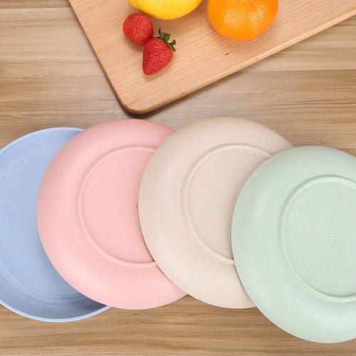 LuckyZone 8.8 Inches Unbreakable Wheat Straw Plates - Reusable Plate Set - Dishwasher & Microwave Safe - Perfect for Dinner Dishes - Healthy, BPA Free & Eco-Friendly (8.8 Inches)