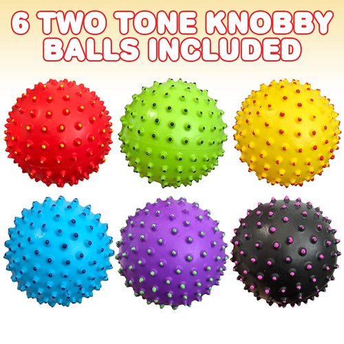ArtCreativity Two-Tone Knobby Balls, Set of 6, Fidget Sensory Toys for Kids, 4 Inch Spiky Sensory Balls in Assorted Colors, Birthday Party Favors, Treasure Box Prizes – Sold Deflated