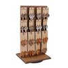Ikee Design Wooden Rotating Two-Sided Jewelry Display Stand, Rotating Organizer with 32 Hooks for Store, Earring Display with Hooks, KeyChain Display, Brown color, 9 W x 7.5 D x 16.5 H in