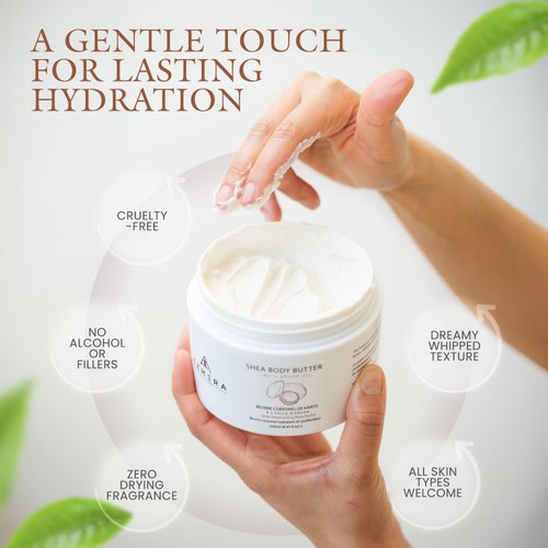 AZMERA Shea Body Butter for Women & Men – Fair-Trade, Organic Shea Butter & Pure Argan Oil Rich in Antioxidants & Vitamin E – Vegan, Raw Shea Butter from Africa Skin Care, Vanilla Bean, 8.82Oz