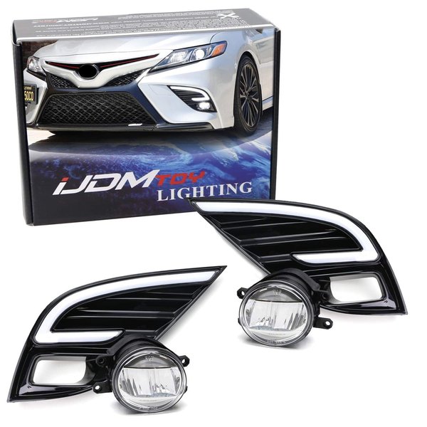 iJDMTOY JDM OEM-Spec 15W High Power LED Fog Light Kit w/White/Amber Switchback LED Daytime Running Light Bezels Compatible With 2018-2020 Toyota Camry SE XSE TRD Trims
