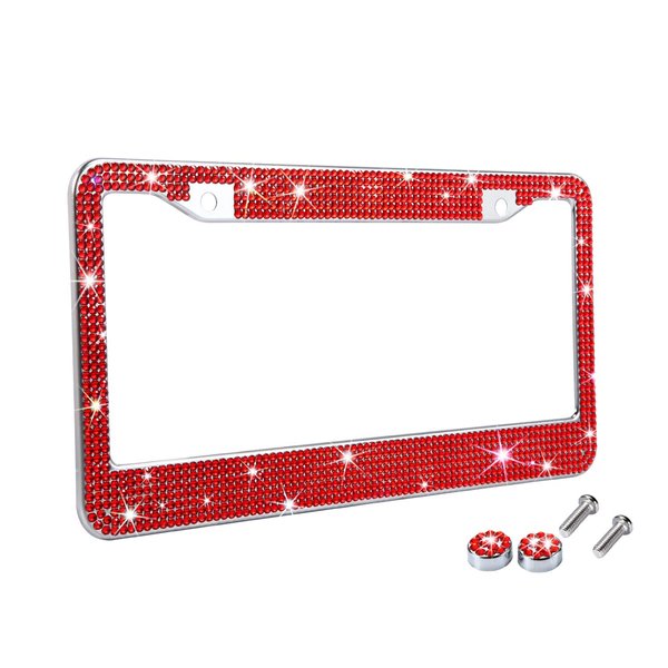 TZARROT Red Bling Rhinestone License Plate Frames for Women, Metal Rust-Proof License Plate Cover Bling Car Accessories for Women Girls