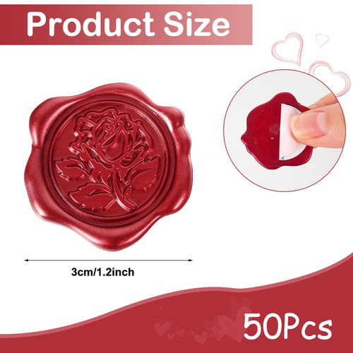 Whaline 50Pcs Wax Seal Stickers Red Rose Envelope Seal Stickers 3D Self-Adhesive Embossed Decals for Wedding Valentine Mother's Day DIY Greeting Invitation Cards Gift Decor