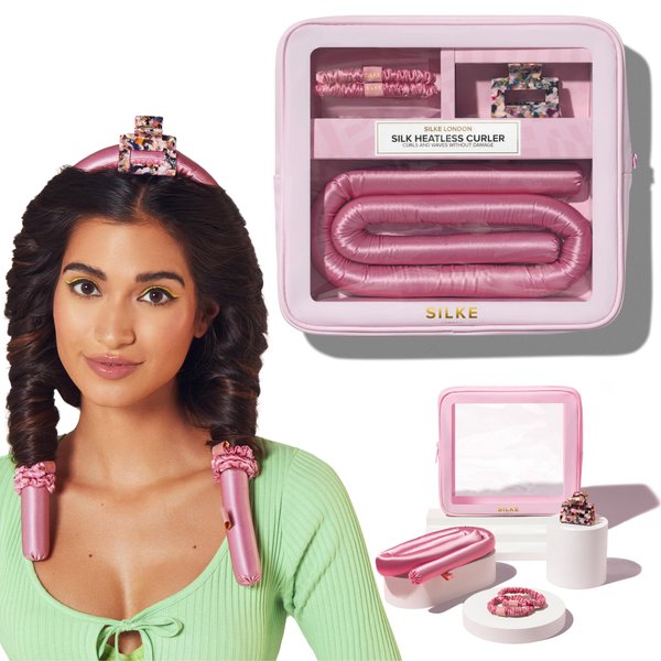 SILKE Heatless Curler | 100% Luxurious Silk Hair Curler | The Sleep Curling Rod that Provides Big Bounce with No Effort | No Heat Headband making Curls Easy & Effortless (Pink)