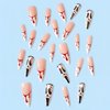 Rchovsam Halloween Scream Grimace Press on Nails White French Long Almond Fake Nails Bleed Design Glue on Nails Full Cover Gel Nails Kit for Womens 24pcs