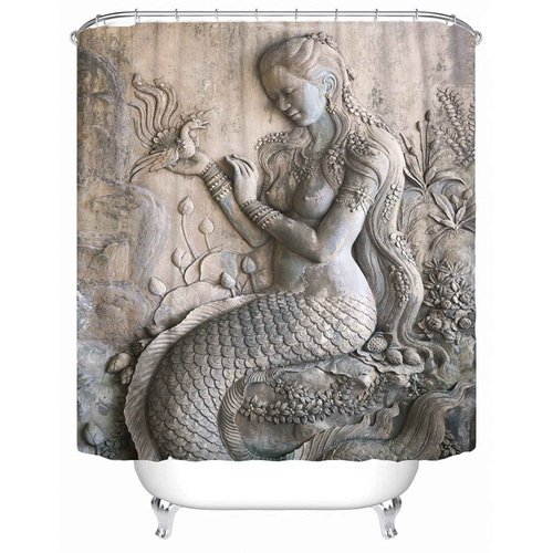 Emvency Waterproof Shower Curtain Curtain Fabric with Hooks Yellow Paintings Mermaid Woman Stucco Aug 66"x72" Decorative Bathroom Odorless Eco Friendly