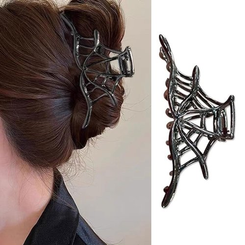 Vsdski Halloween Hair Clips Metal Spider Web Hair Claw Clips Black Y2K-Style Hair Barrettes Hair Jaw ClipsNon Slip Hair Clamp Clips for Thick Thin Hair Halloween Hair Accessories for Women