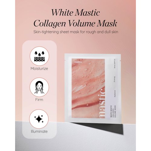 MASTINA White Mastic Face Mask (Collagen Volume, 4 pc) - Premium Korean Skin Care for Skin Elasticity & Radiance. Rough, Sagging Skin. White Mastic, Hyaluronic Acid