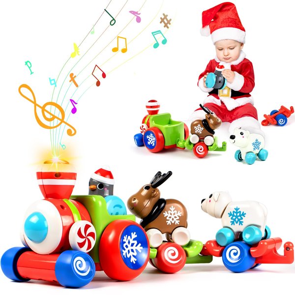 Marstone Baby Toys for 1 Year Old Boys and Girls Gifts, Christmas Train Car Set for Toddlers 1-2, Push Animal Car Toys for 12-18 Months, Learning Train Toy for Toddlers 1 2+ Yr Old Birthday Xmas Gift