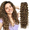 Hetto Curly Clip in Hair Extensions Curly Hair Extensions Water Wavy Human Hair Extensions Clip in #4/27 Brown Highlighted Blonde Curly Clip in Extensions 14 Inch 7Pcs 105g