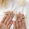 Foyte Crystal Bride Wedding Hair Comb Gold Leaf Bridal Headpieces Rhinestone Flower Hair Vines Pearl Bridesmaid Side Combs Hair Accessories for Women and Girls (Gold)